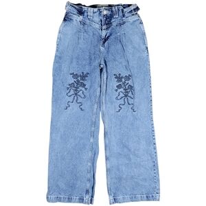 Damson Madder Jeans Womens 12 Blue Denim Wide Leg Embroidered Soft Grunge Indie